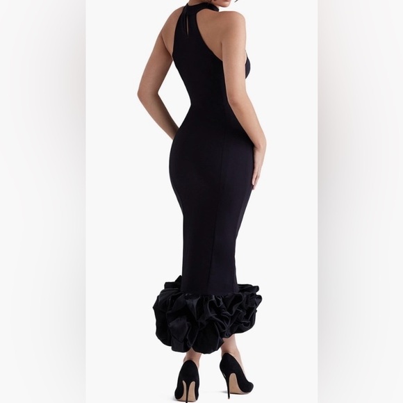 HOUSE OF CB Halter Neck Ruffle Hem Crepe Cocktail Dress - Picture 8 of 9